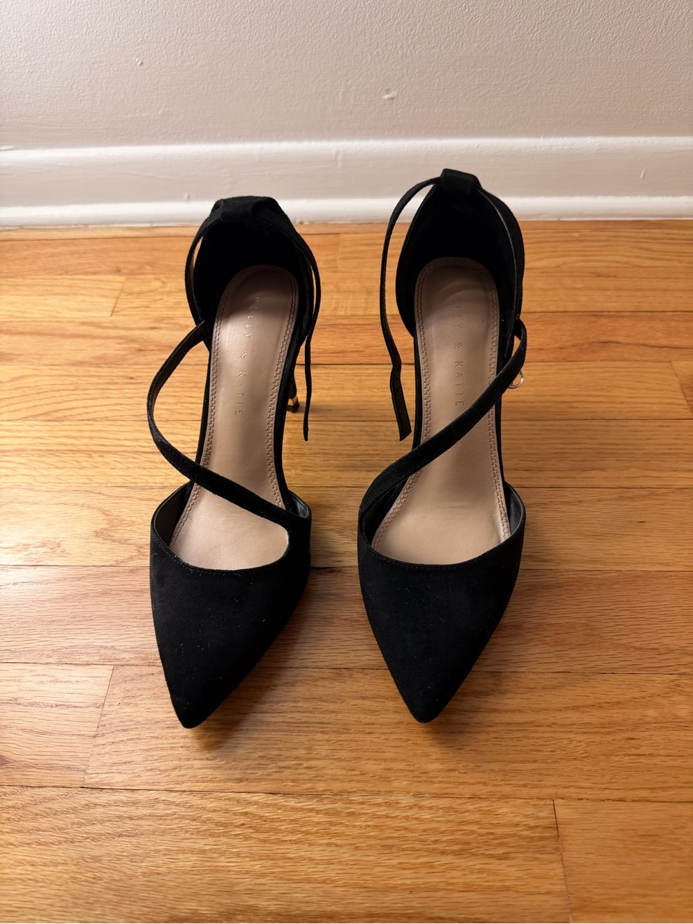Kelly & Katie Black Pointed-Toe Wrap Ankle Heels
